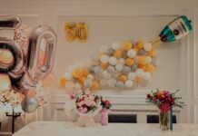 impreza urodzinowa, 50 urodziny, balony, 50 lat