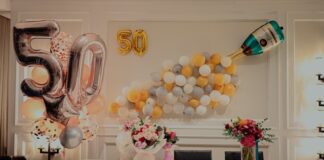 impreza urodzinowa, 50 urodziny, balony, 50 lat